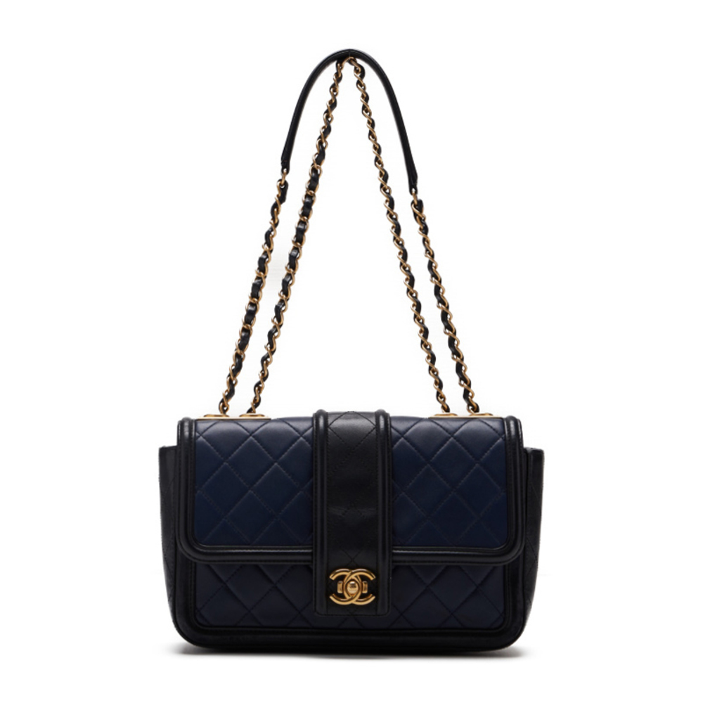 Chanel Chain Calfskin Gold Hardware Mini Shoulder Bag Navy Black